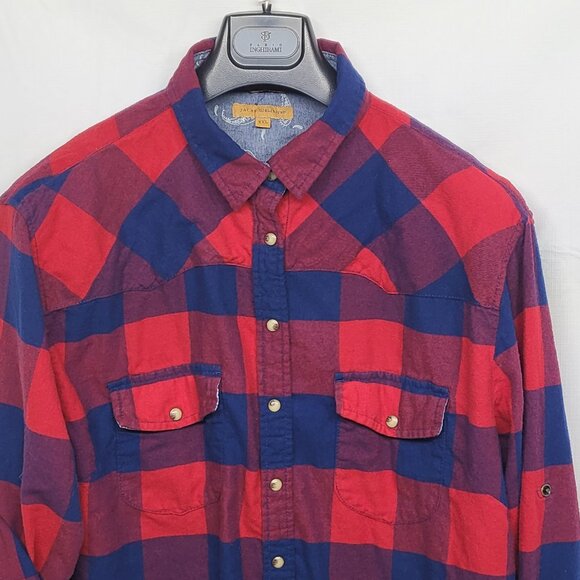 Jachs Girlfriend Flannel Shirt Bea Womens XXL Snap Button Roll Tab Sleeve Plaid - Picture 2 of 15